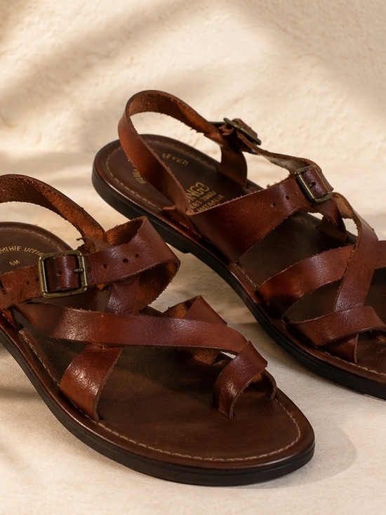 diffusion Shoes - Dingo Brown Leather Sandals | Genuine Leather Strappy Buckle Sandals | Size 6M